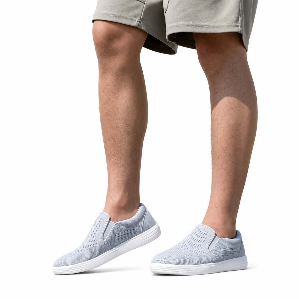 Men’s Light Grey Slip-On Trainers, Casual Mesh Walking Shoes