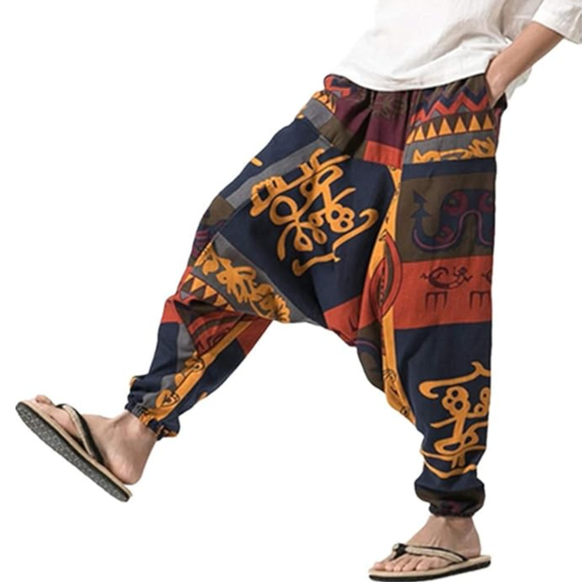 Men’s Multicolour Harem Pants, Wide Leg Drawstring Casual Trousers