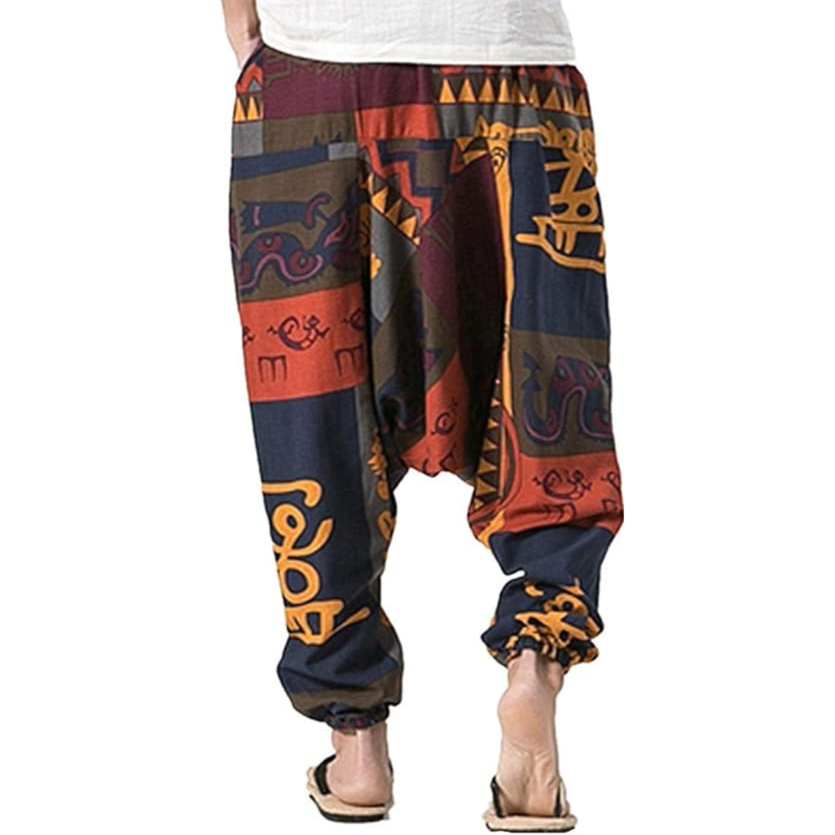Men’s Multicolour Harem Pants, Wide Leg Drawstring Casual Trousers