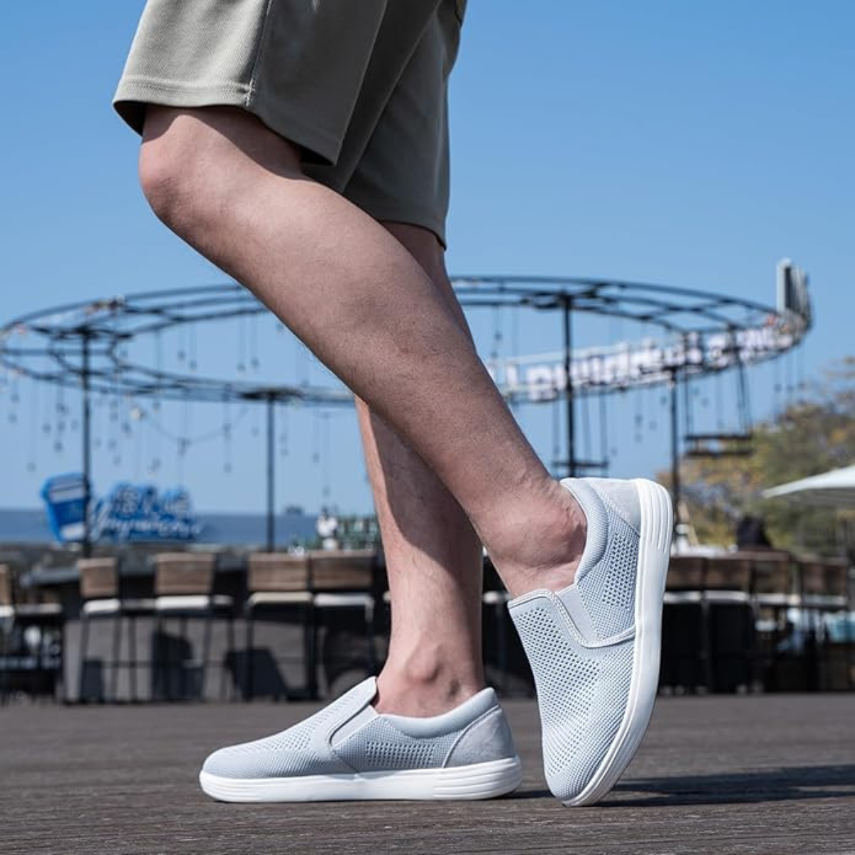 Men’s Light Grey Slip-On Trainers, Casual Mesh Walking Shoes