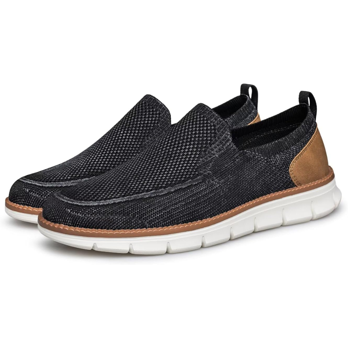 Men’s Slip-On Loafers, Black White Lightweight Casual Walking Shoes