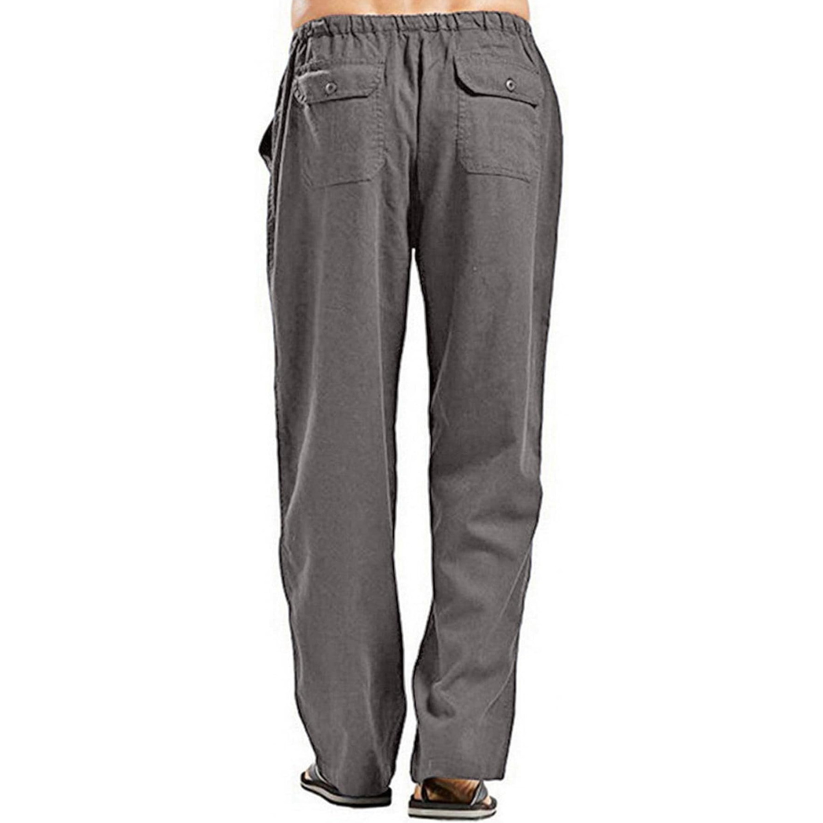 Men’s Cotton Linen Trousers, Dark Grey Drawstring Casual Pants