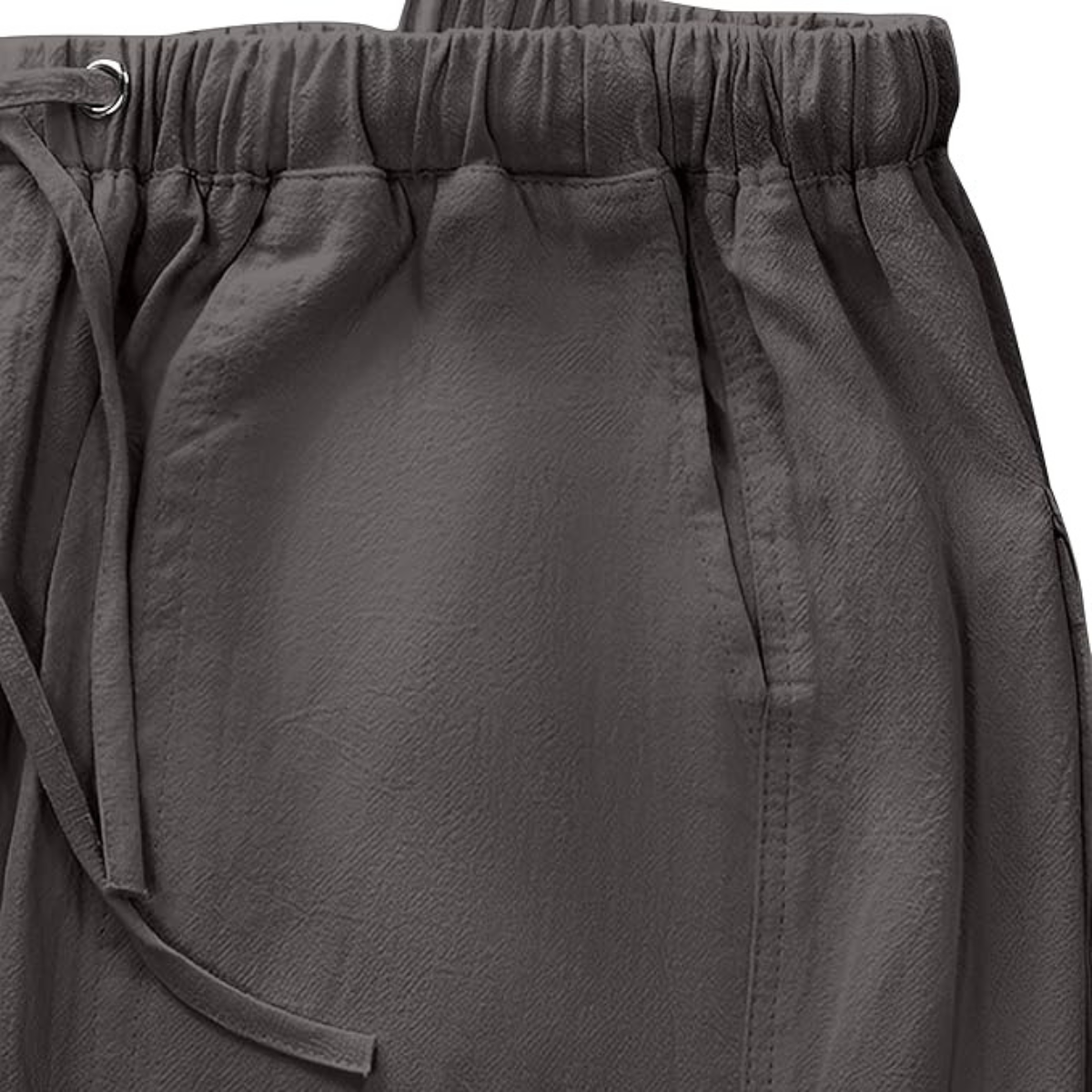 Men’s Cotton Linen Trousers, Dark Grey Drawstring Casual Pants