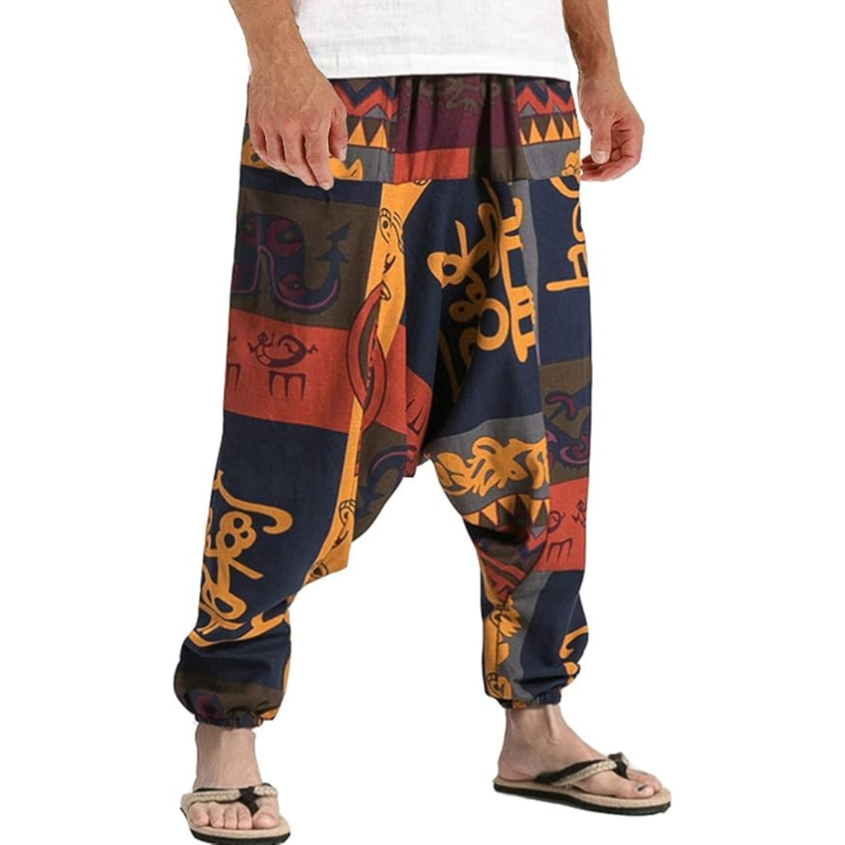 Men’s Multicolour Harem Pants, Wide Leg Drawstring Casual Trousers